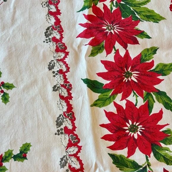 Vintage Festive Poinsettia Holiday Tablecloth - Picture 4 of 5